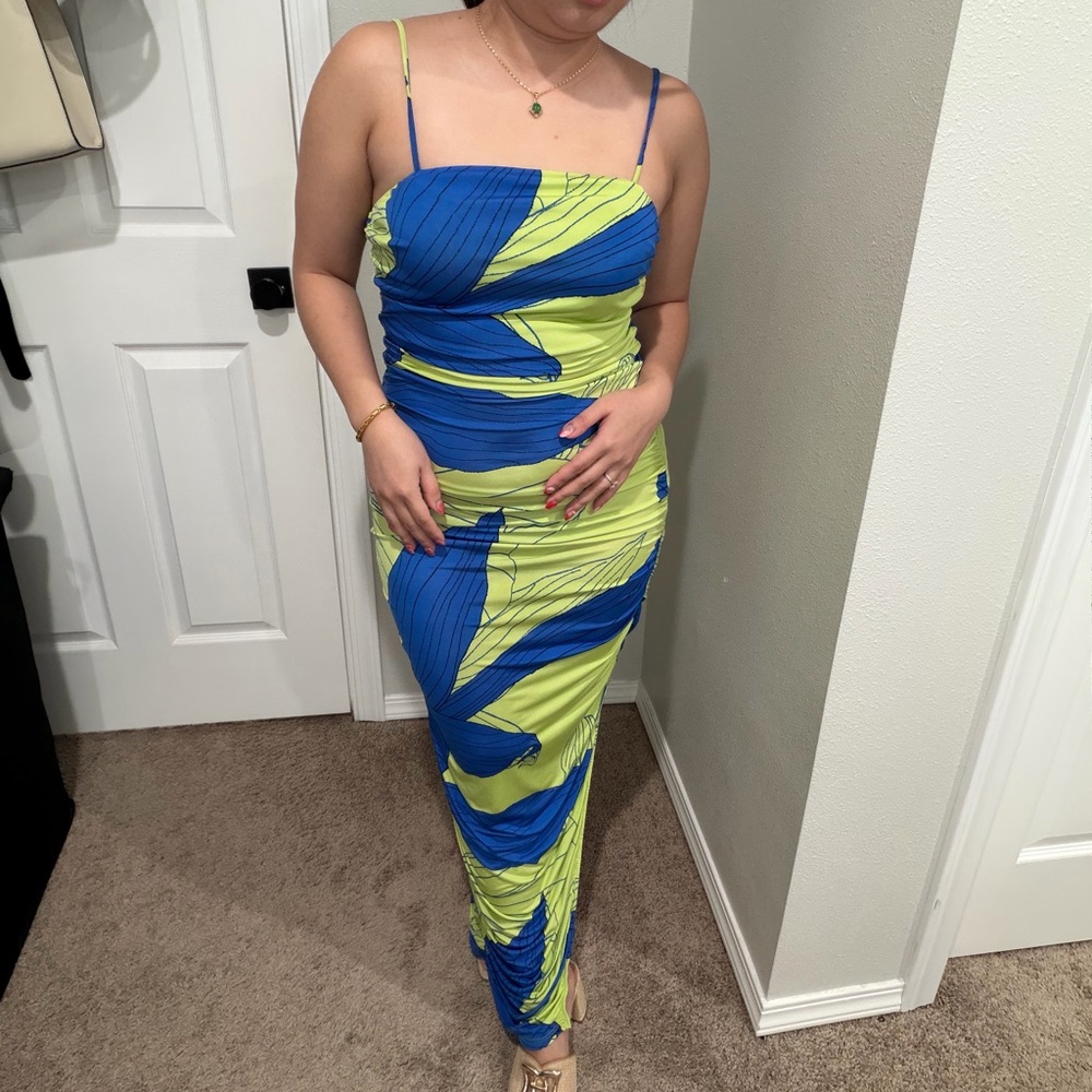 Fashion Nova Strapless Blue and Green Dress